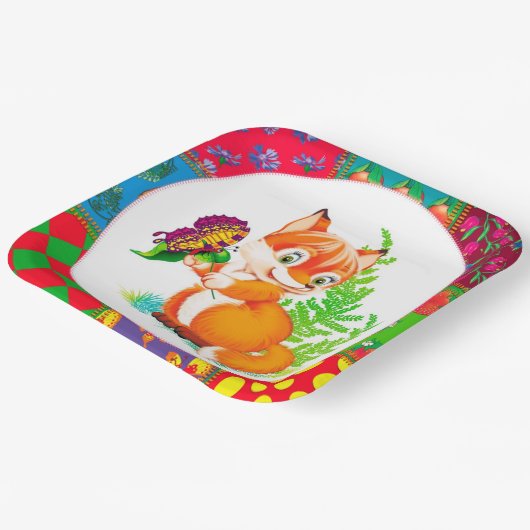 Fuchs und Schmetterling Pappteller (Gewinkelt)