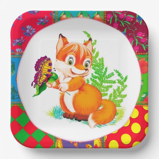 Fuchs und Schmetterling Pappteller (Vorderseite)
