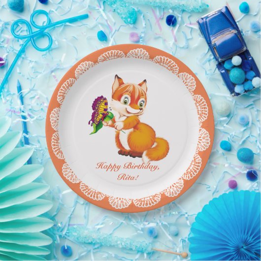 Fuchs und Schmetterling Pappteller (Party)