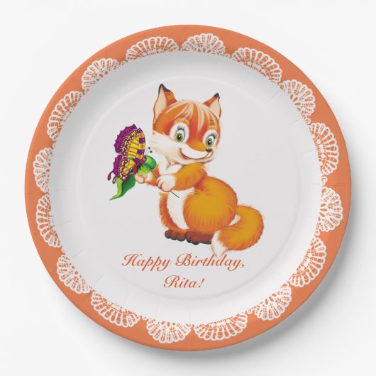 Fuchs und Schmetterling Pappteller (Vorderseite)