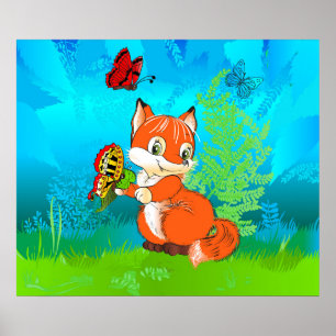 Fuchs und Schmetterling Poster