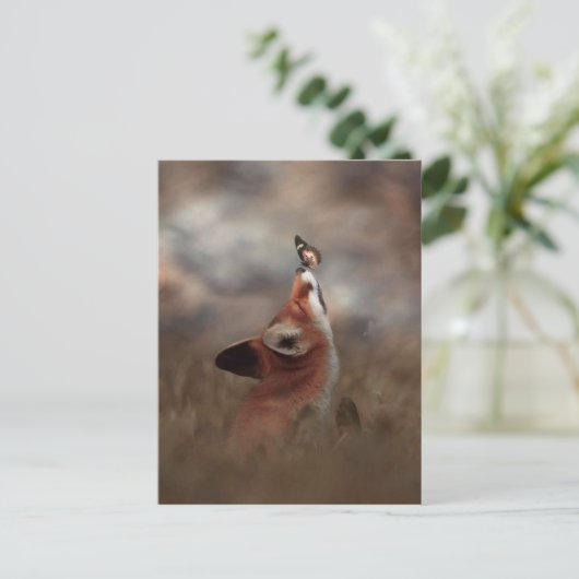 Fuchs und Schmetterling Postkarte (Stehend Vorderseite)