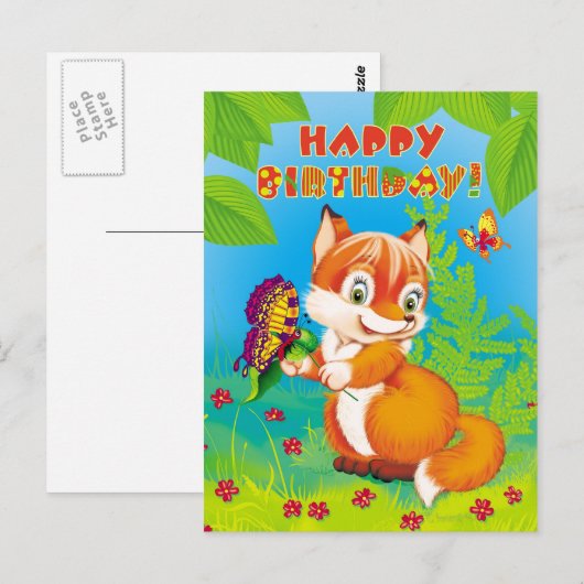 Fuchs und Schmetterling Postkarte (Vorne/Hinten)