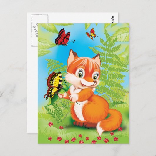 Fuchs und Schmetterling Postkarte (Vorne/Hinten)