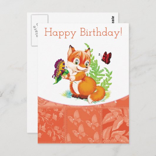 Fuchs und Schmetterling Postkarte (Vorne/Hinten)
