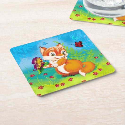 Fuchs und Schmetterling Rechteckiger Pappuntersetzer (angewinkelt)