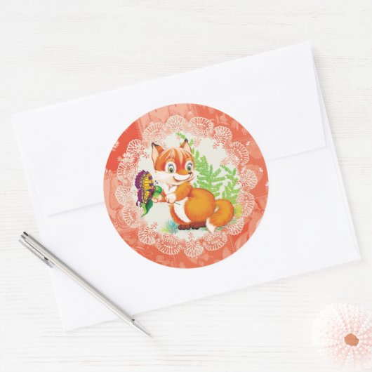 Fuchs und Schmetterling Runder Aufkleber (Umschlag)