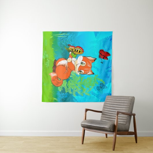 Fuchs und Schmetterling Wandteppich (Beispiel (Horizontal))