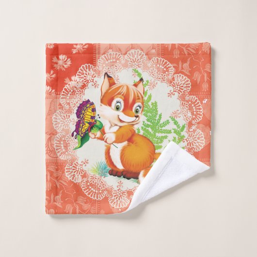 Fuchs- und Schmetterlingsmuster Badhandtuch Set (Waschlappen)