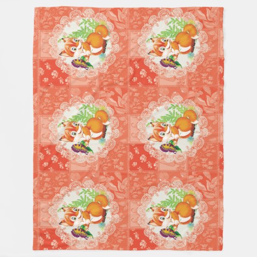 Fuchs- und Schmetterlingsmuster Fleecedecke (Vorderseite)