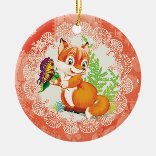 Fuchs- und Schmetterlingsmuster Keramik Ornament (Vorne)