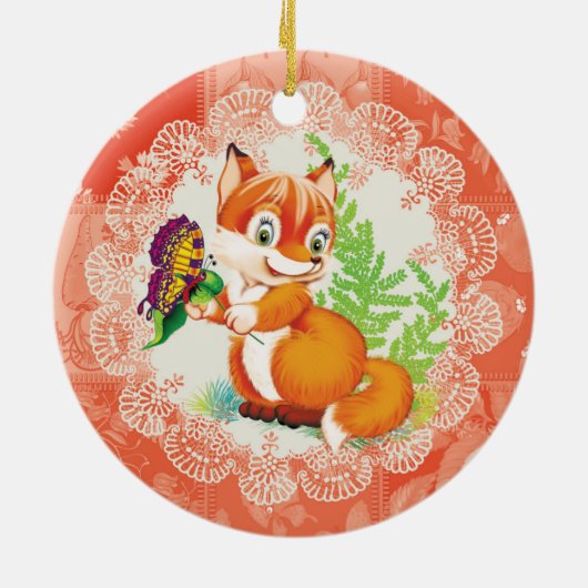 Fuchs- und Schmetterlingsmuster Keramik Ornament (Hinten)