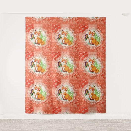 Fuchs- und Schmetterlingsmuster Wandteppich (Vorderseite)