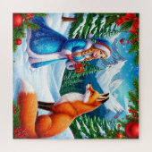 Fuchs und Schneemädchen in einer winterlichen Wald Puzzle (Horizontal)