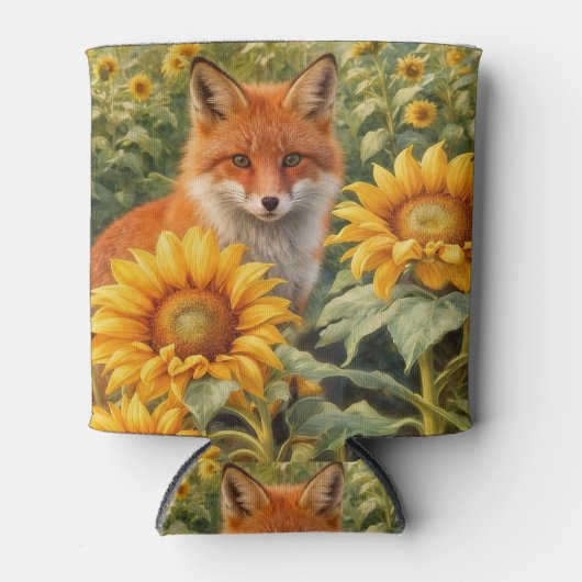 Fuchs und Sonnenblumen Schön Dosenkühler (Vorderseite)