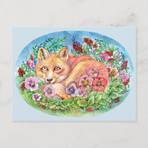 Fuchs und Stiefmütterchen Postkarte