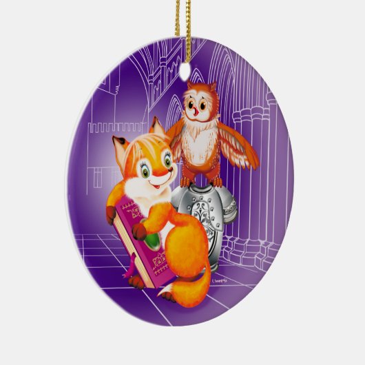 Fuchs und Uhviolett Keramik Ornament (Rechts)