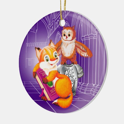 Fuchs und Uhviolett Keramik Ornament (Links)