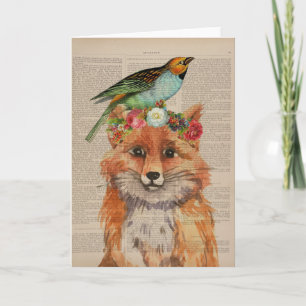 Fuchs und Vogel Vintage-Buchseite Karte