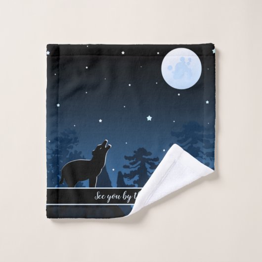 Fuchs und Vollmond um Mitternacht Badhandtuch Set (Waschlappen)