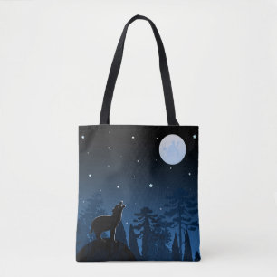 Fuchs und Vollmond um Mitternacht Tasche