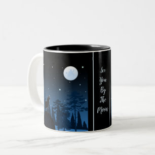 Fuchs und Vollmond um Mitternacht Zweifarbige Tasse