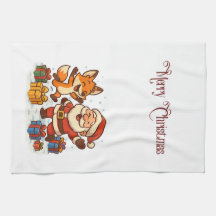 Fuchs- und Weihnachtsmann-Weihnachtsküchenhandtüch