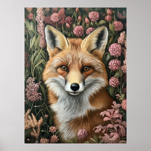 Fuchs unter Frühlingsblüten Poster (Vorne)