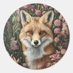 Fuchs unter Frühlingsblüten Runder Aufkleber