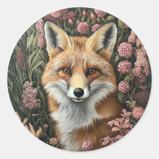 Fuchs unter Frühlingsblüten Runder Aufkleber (Vorderseite)