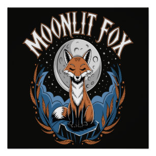 Fuchs unter Mondlicht, himmlische Nacht Poster
