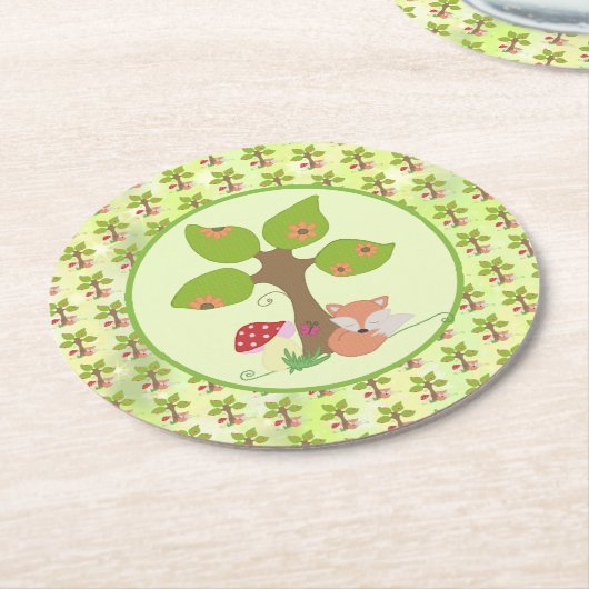 Fuchs unterm Baum  Runder Pappuntersetzer (Angewinkelt)