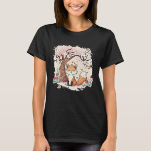 Fuchs Vaporwave unter japanischer Kirschblüten-Äst T-Shirt