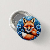 Fuchs von blauen Blumen umgeben Button (Vorne & Hinten)