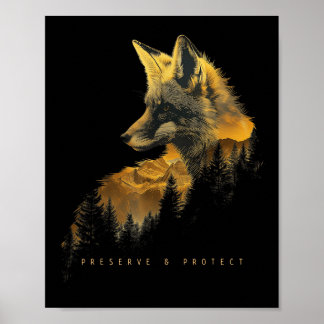 Fuchs Wald schützen bewahren Wandern Camping Natur Poster