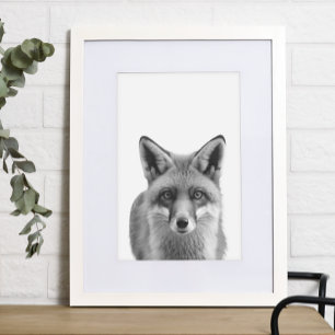 Fuchs Waldlandschaft modernes Porträt schwarz weiß Poster