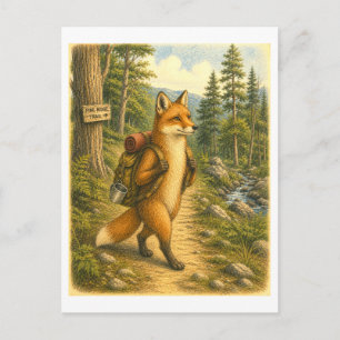 Fuchs-Wanderillustration Postkarte