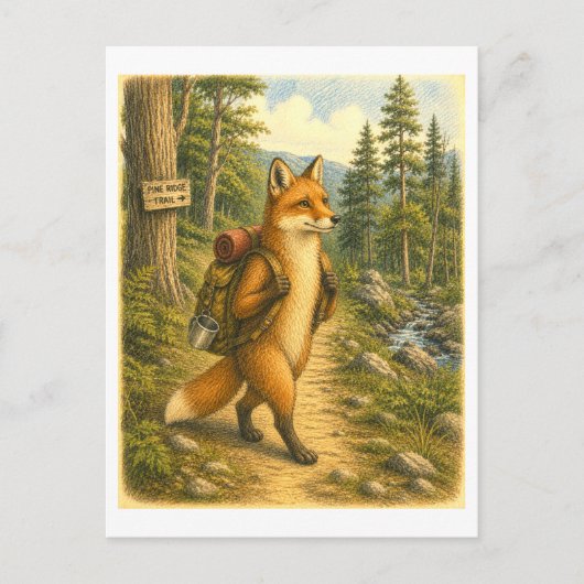 Fuchs-Wanderillustration Postkarte (Vorderseite)