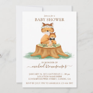 Fuchs-Wasserfarbe-Mama-Baby-Junge-Shower Einladung