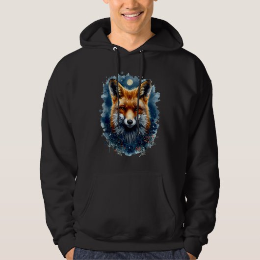 Fuchs Wasserfarbe Mond Wald Tier Ästhetik Hoodie (Vorderseite)