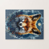 Fuchs-Wasserfarben-Mond-Wald-Tier-Ästhetik Puzzle (Horizontal)