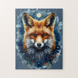Fuchs-Wasserfarben-Mond-Wald-Tier-Ästhetik Puzzle