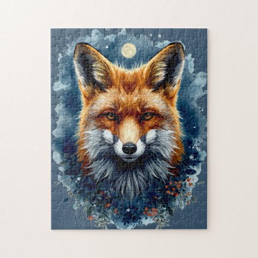 Fuchs-Wasserfarben-Mond-Wald-Tier-Ästhetik Puzzle (Vertikal)