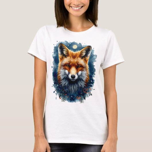 Fuchs-Wasserfarben-Mond-Wald-Tier-Ästhetik T-Shirt (Vorderseite)