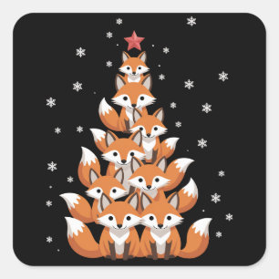 Fuchs Weihnachtsbaum Fuchs Xmas Baum Lustiges Tier Quadratischer Aufkleber