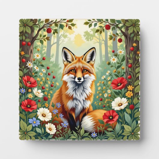 Fuchs-Wildblumen-Wald-Illustration Fotoplatte (Vorderseite)