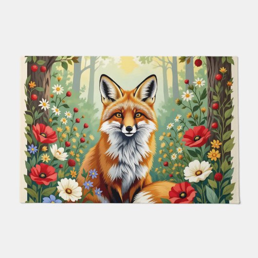 Fuchs-Wildblumen-Wald-Illustration Fußmatte (Vorderseite)