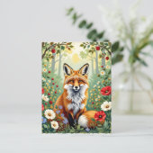 Fuchs-Wildblumen-Wald-Illustration Postkarte (Stehend Vorderseite)