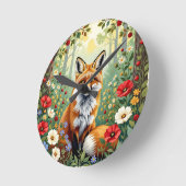 Fuchs-Wildblumen-Wald-Illustration Runde Wanduhr (Winkel)