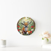 Fuchs-Wildblumen-Wald-Illustration Runde Wanduhr (Zuhause)